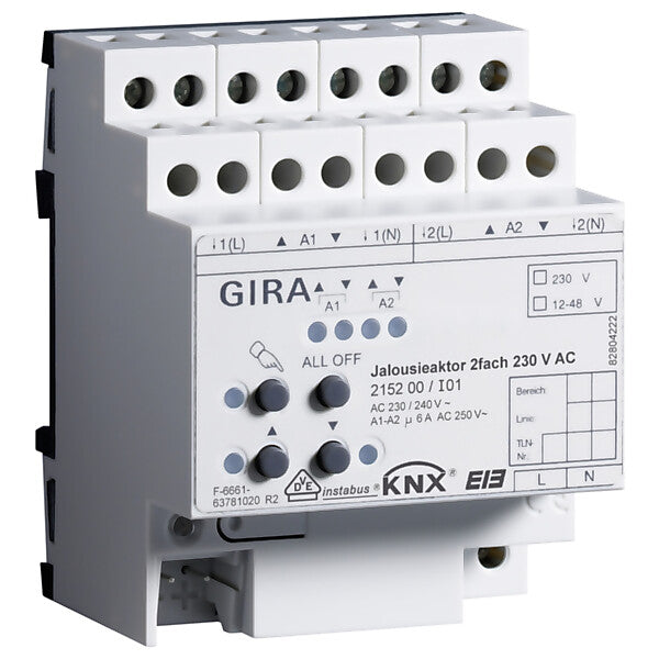 Gira Jalousieaktor 2fach 230VAC KNX/EIB REG 215200